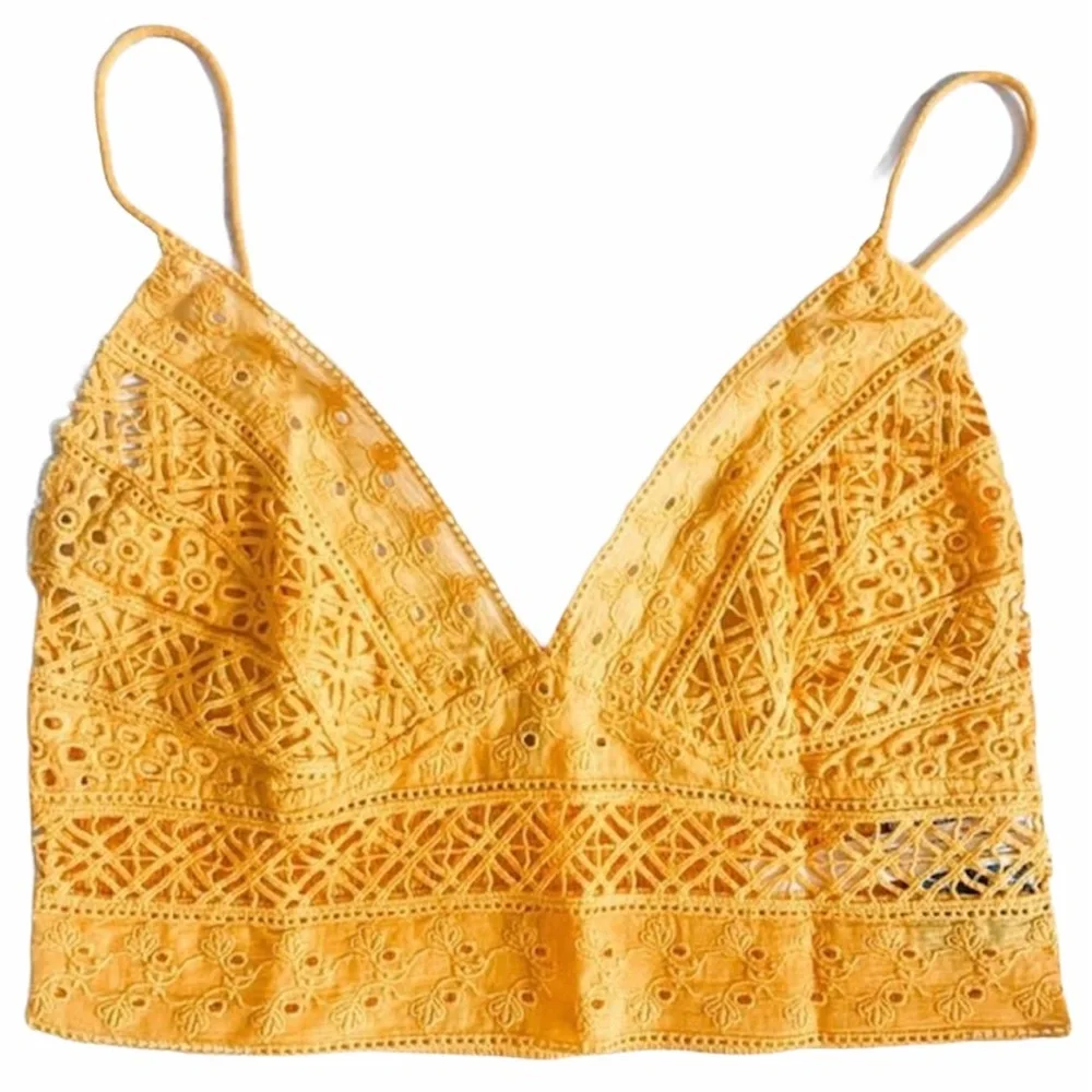 FREE PEOPLE Carina Bralette Eyelet Smocking Mango Gold NWT